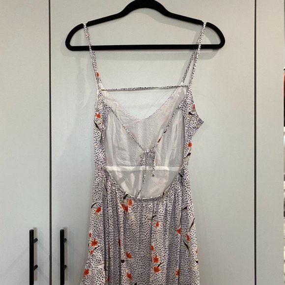 Urban Outfitters Floral Print Ruffle Trim Midi Dress Hi Low White Small - Picture 5 of 8
